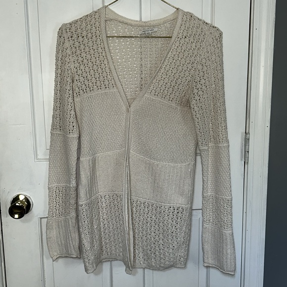American Eagle Stitched Button Front Cardigan Cream - Picture 3 of 6
